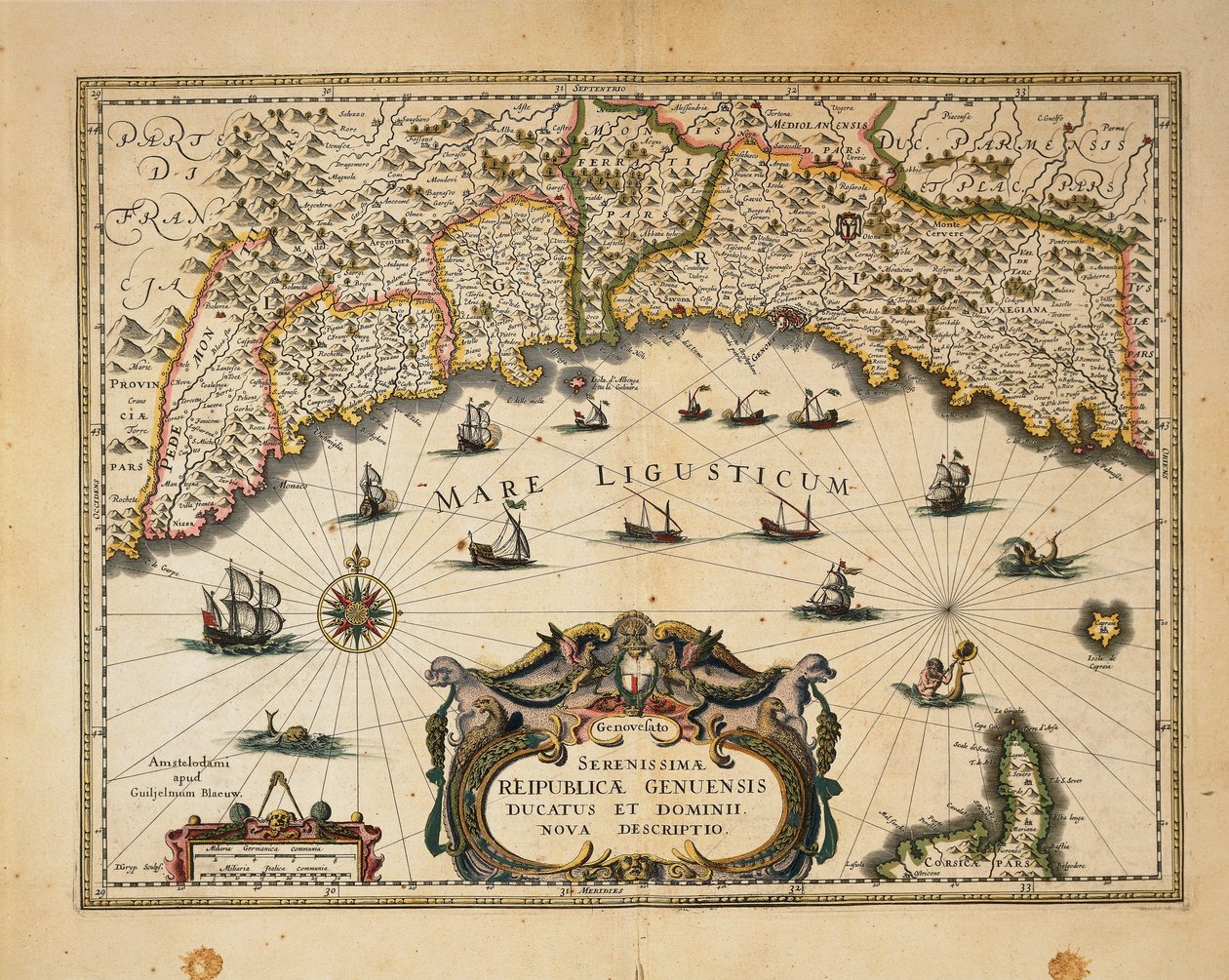 Mapa Księstwa Monferrato, autorstwa Willema Blaeu Grawerowanie z regionów Włoch autorstwa Willem Blaeu
