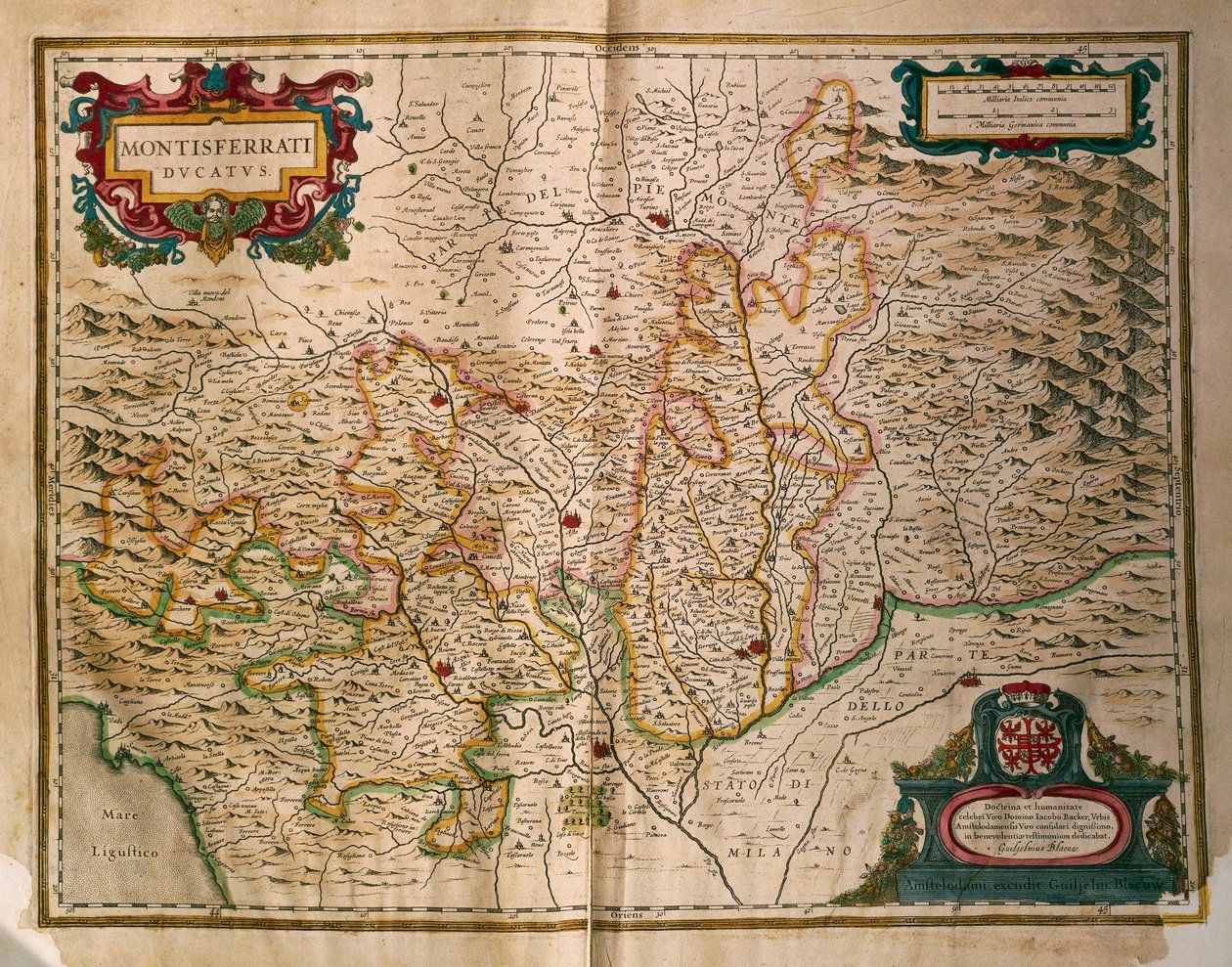 Mapa Księstwa Monferrato, z Regionum Italiae, autorstwa Willema Blaeu, rycina autorstwa Willem Blaeu