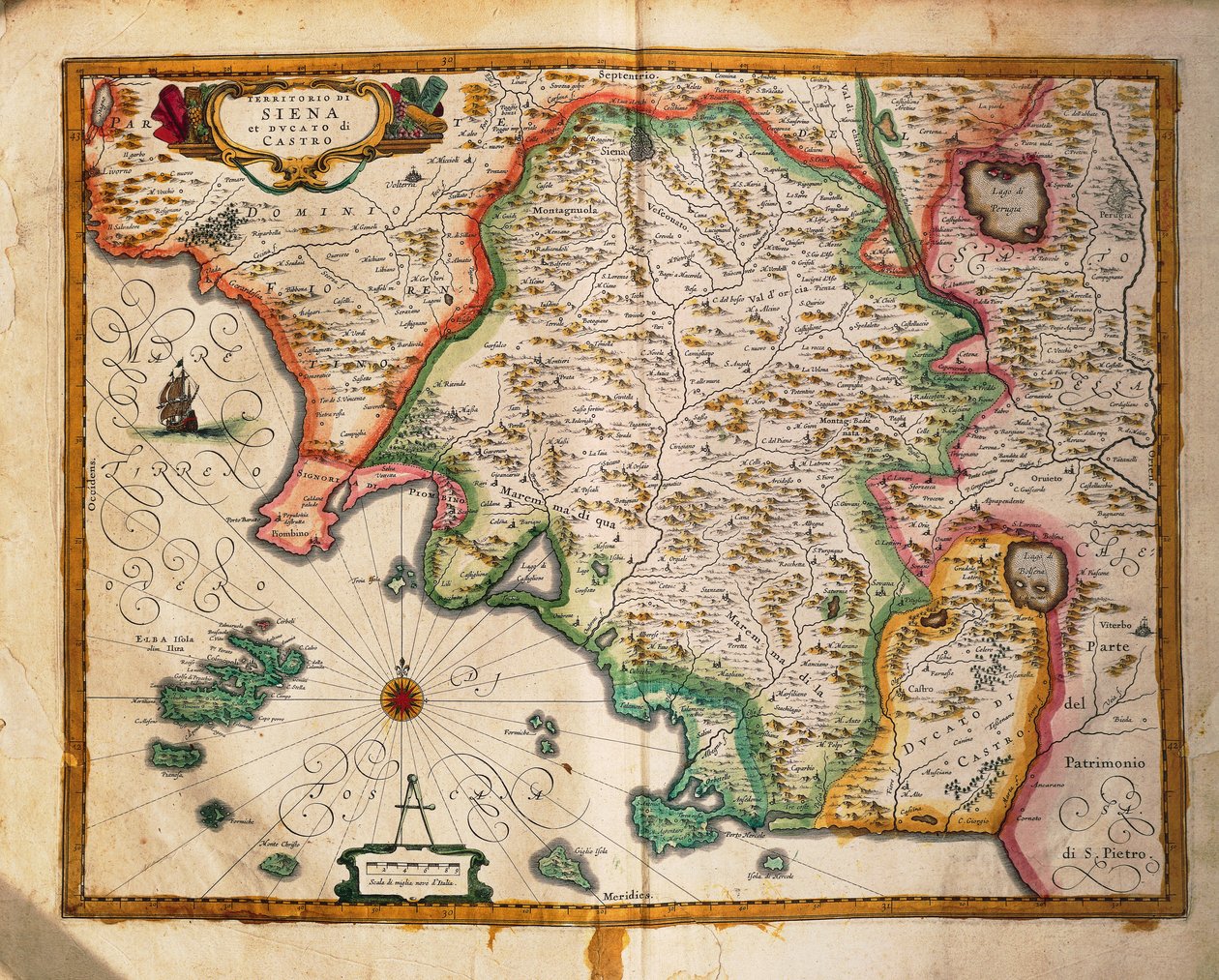 Mapa granic Sieny z Regionum Italiae autorstwa Willema Blaeu, rycina autorstwa Willem Blaeu
