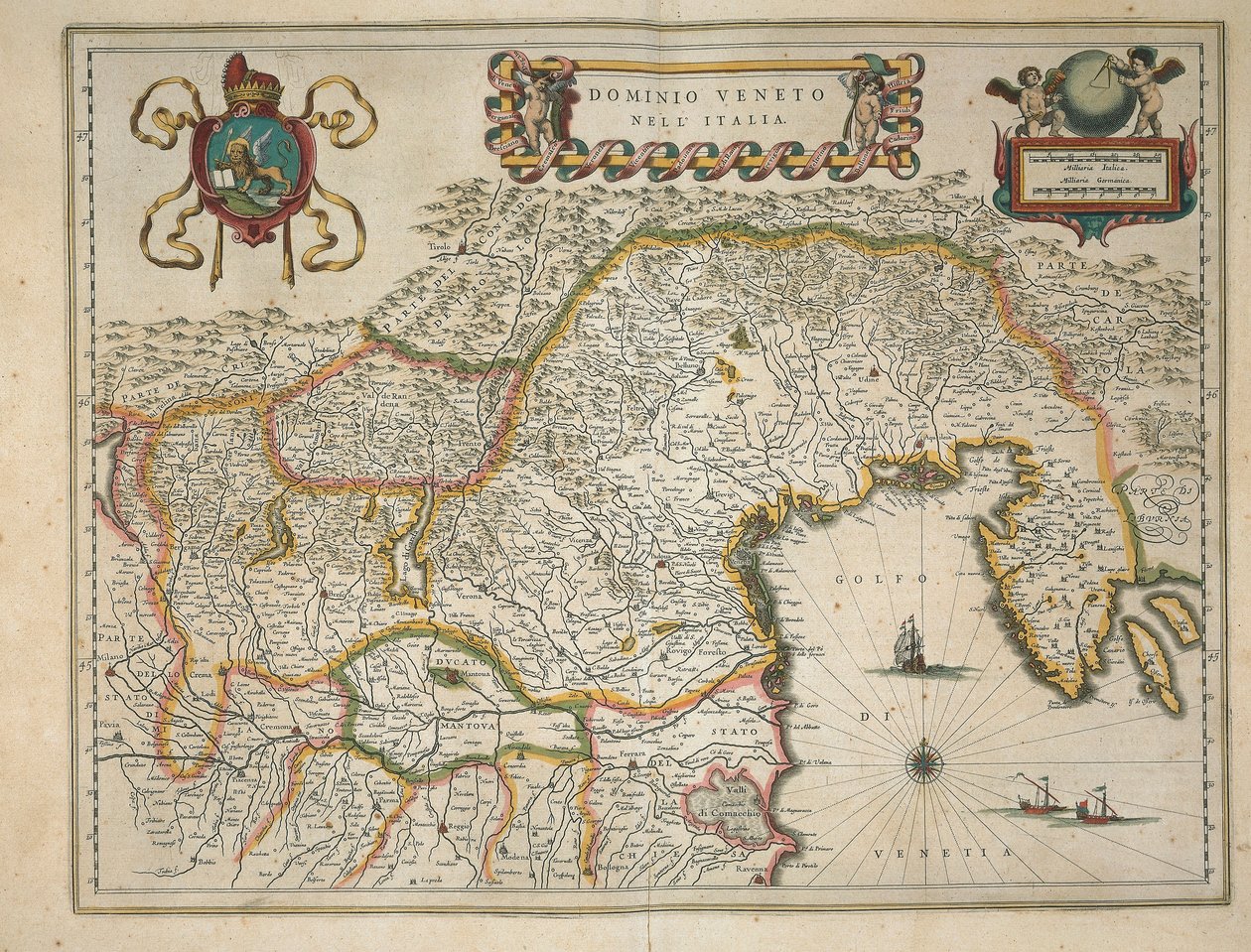 Mapa domeny weneckiej, z Regionum Italiae autorstwa Willema Blaeu, rycina autorstwa Willem Blaeu