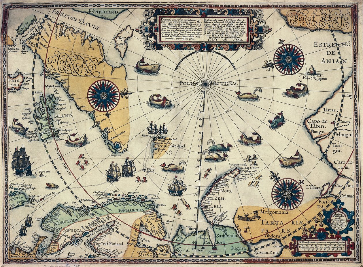 Mapa regionów polarnych, holenderski kartograf Willem Janszoon Blaeu (1571-1638) autorstwa Willem Blaeu