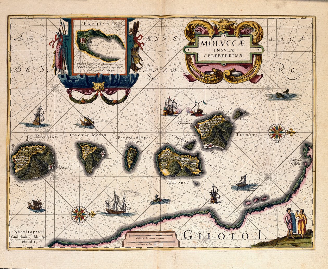 Mapa wysp Moluki na wschód od Indonezji. (rytownictwo autorstwa Willem Blaeu