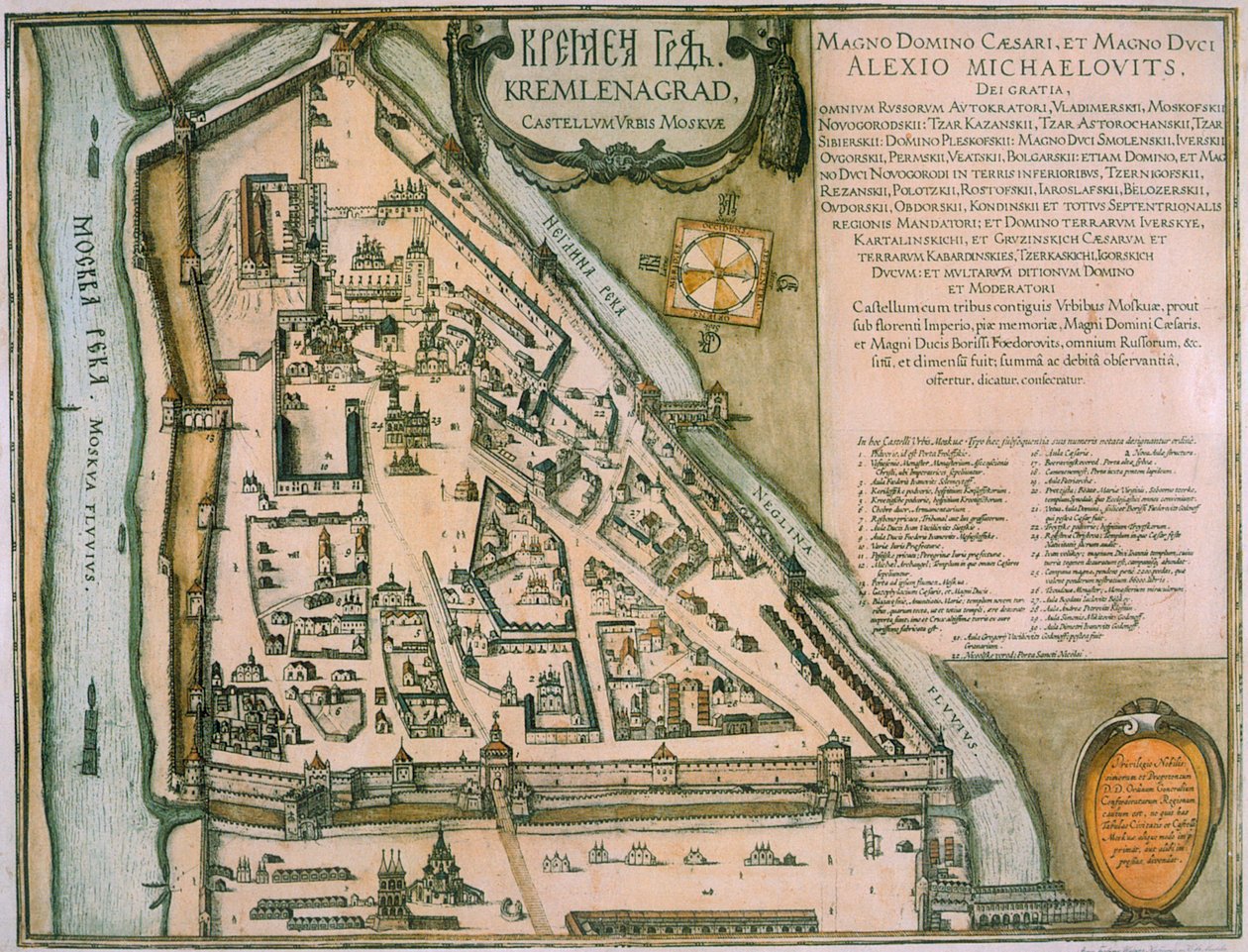 Mapa Kremla moskiewskiego Castellum Urbis Moskvae, Rosja, 1597 autorstwa Willem Blaeu