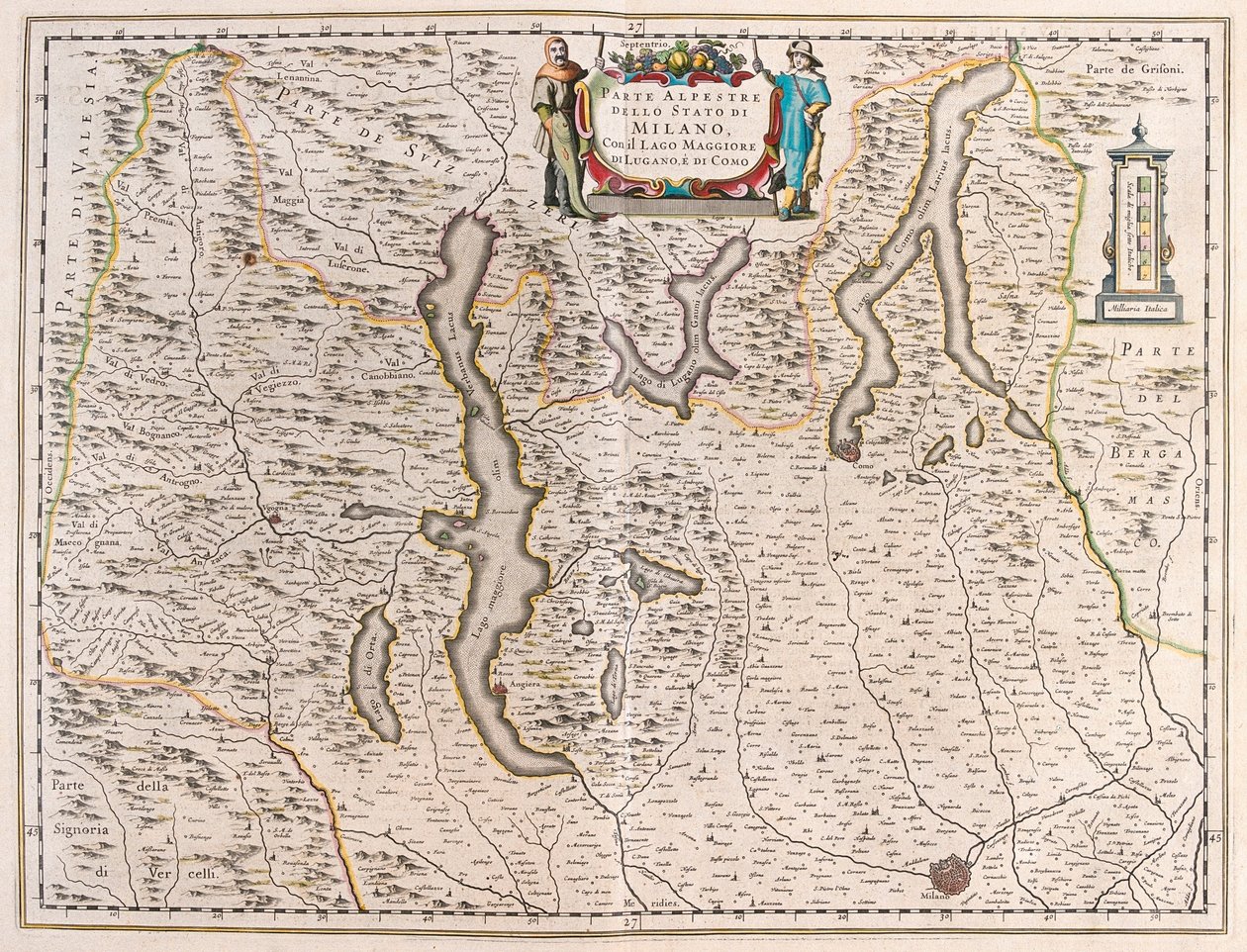 Mediolan z jeziorami: Maggiore, Lugano i Como, Włochy-Szwecja - w "Theatrum Orbis Terrarum, sive Atlas Novus" Willema Blaeu, Amsterdam autorstwa Willem Blaeu