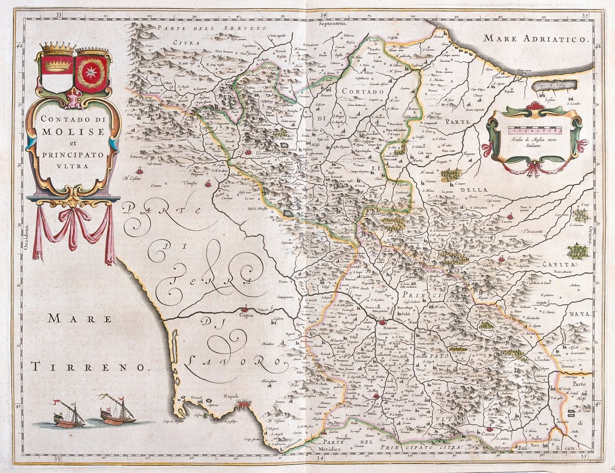 Molise, Benevento, Avellino, Włochy, w "Theatrum Orbis Terrarum, sive Atlas Novus" Willema Blaeu, Amsterdam autorstwa Willem Blaeu