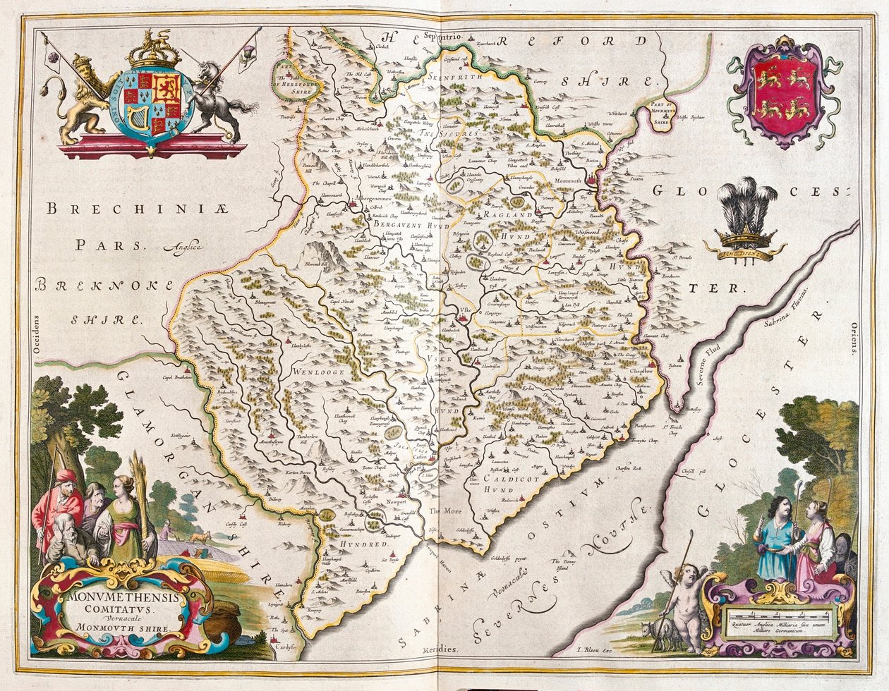 Hrabstwo Monmouth (Anglia i Walia), w "Theatrum Orbis Terrarum, sive Atlas Novus" Willema Blaeu, Amsterdam autorstwa Willem Blaeu
