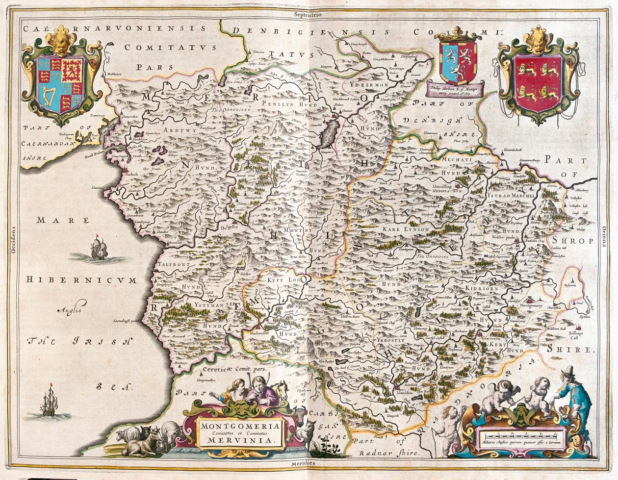Montgomery i merioneth, w "Theatrum Orbis Terrarum, sive Atlas Novus" Willema Blaeu, Amsterdam autorstwa Willem Blaeu