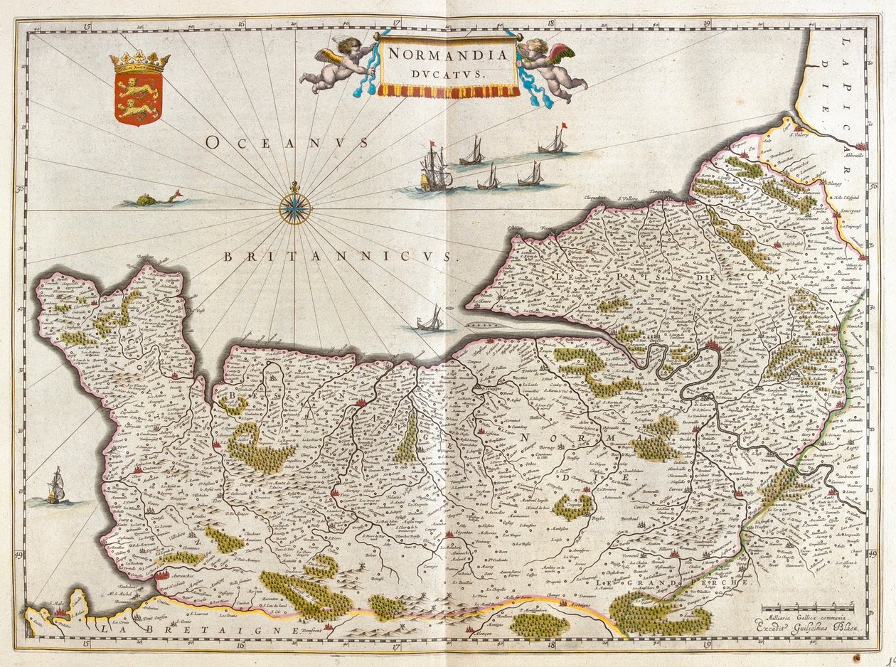 Normandia, w "Theatrum Orbis Terrarum, sive Atlas Novus" Willema Blaeu, Amsterdam autorstwa Willem Blaeu