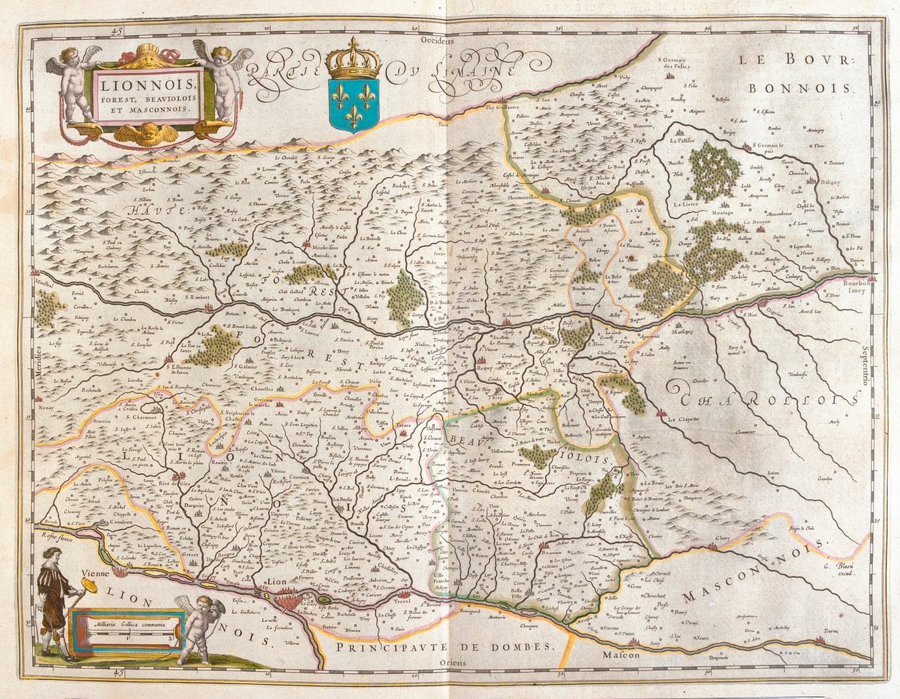 Północny obszar Lyonu w "Theatrum Orbis Terrarum, sive Atlas Novus" Willema Blaeu, Amsterdam autorstwa Willem Blaeu