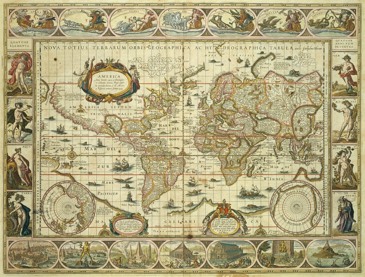 Nowa mapa świata i mapa hydrograficzna, Willem Janszoon Blaeu (1571-1638), Amsterdam autorstwa Willem Blaeu