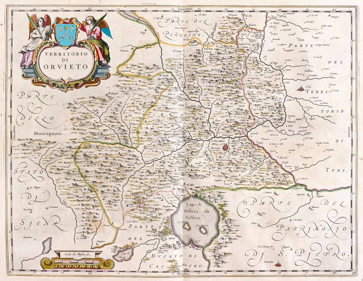 Orvieto, jezioro Bolsena, Włochy, w "Theatrum Orbis Terrarum, sive Atlas Novus" Willema Blaeu, Amsterdam autorstwa Willem Blaeu
