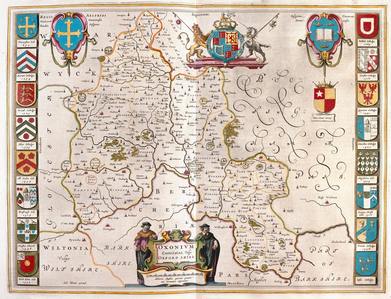 Oxfordshire, w "Theatrum Orbis Terrarum, sive Atlas Novus" Willema Blaeu, Amsterdam autorstwa Willem Blaeu