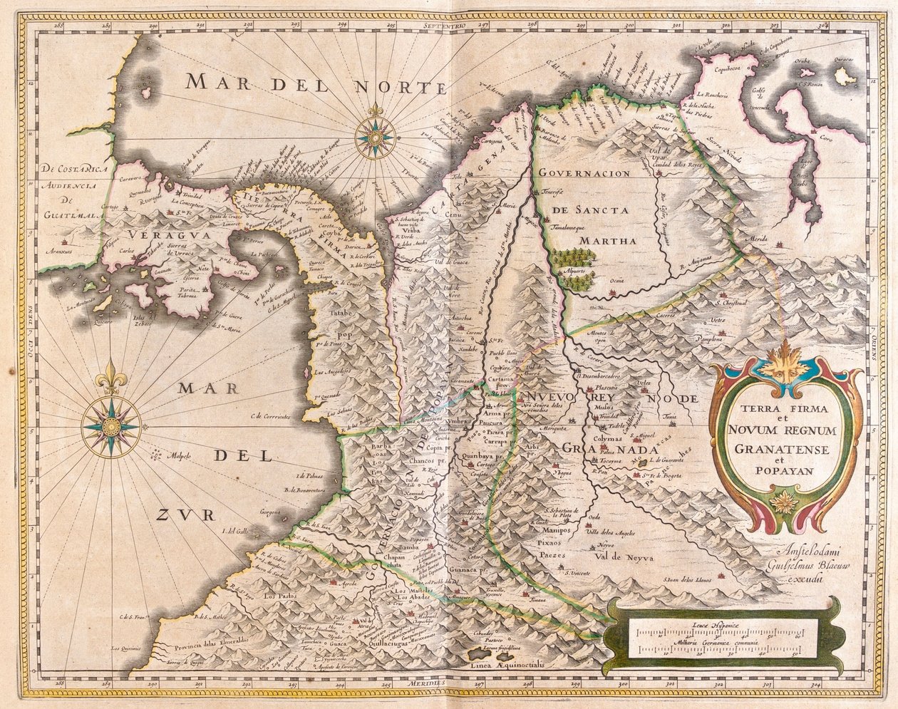 Panama, Kolumbia oraz część Ekwadoru i Wenezueli, w "Theatrum Orbis Terrarum, sive Atlas Novus" Willema Blaeu, Amsterdam autorstwa Willem Blaeu