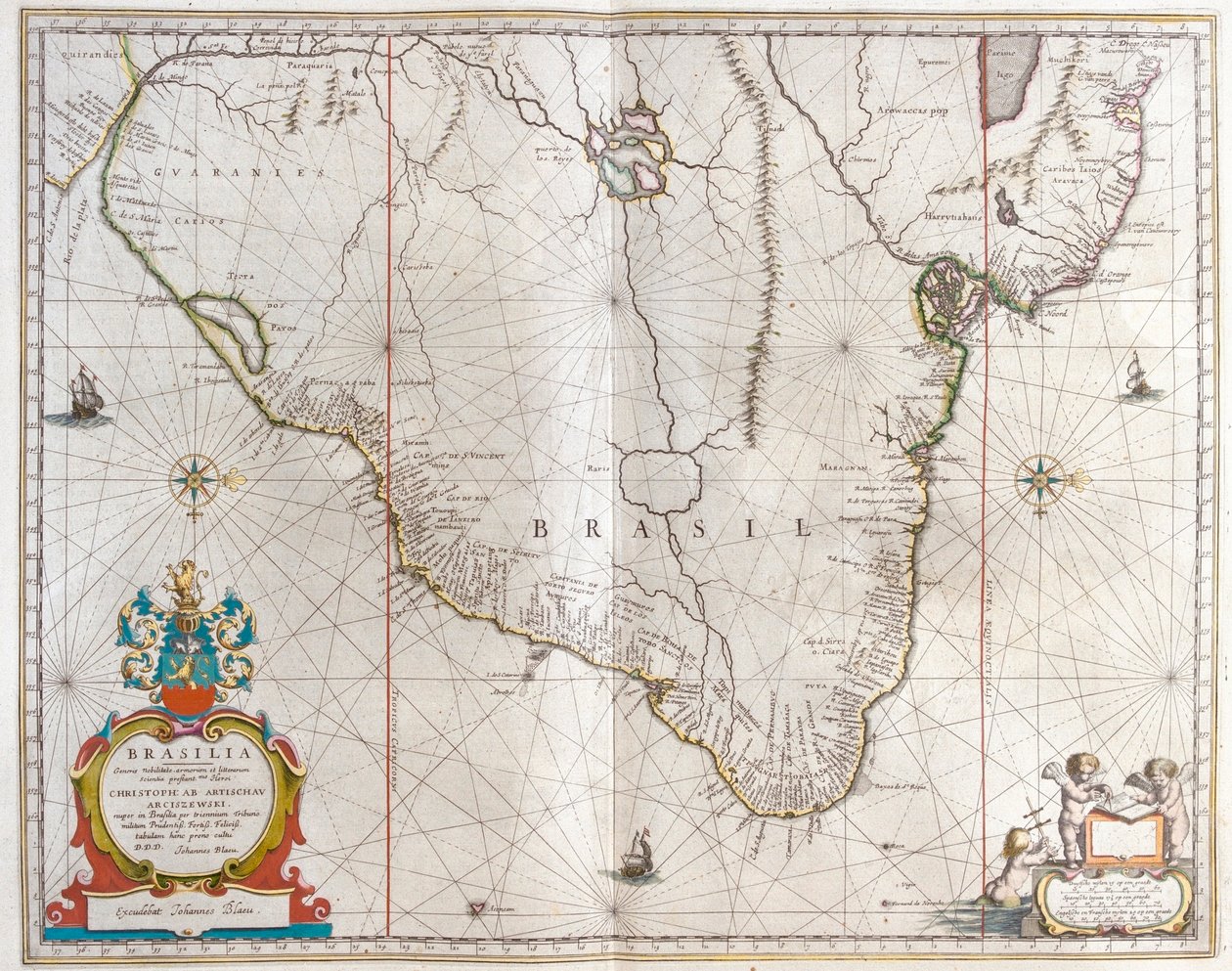 Paragwaj, Boliwia, Brazylia, w "Theatrum Orbis Terrarum, sive Atlas Novus" Willema Blaeu, Amsterdam autorstwa Willem Blaeu