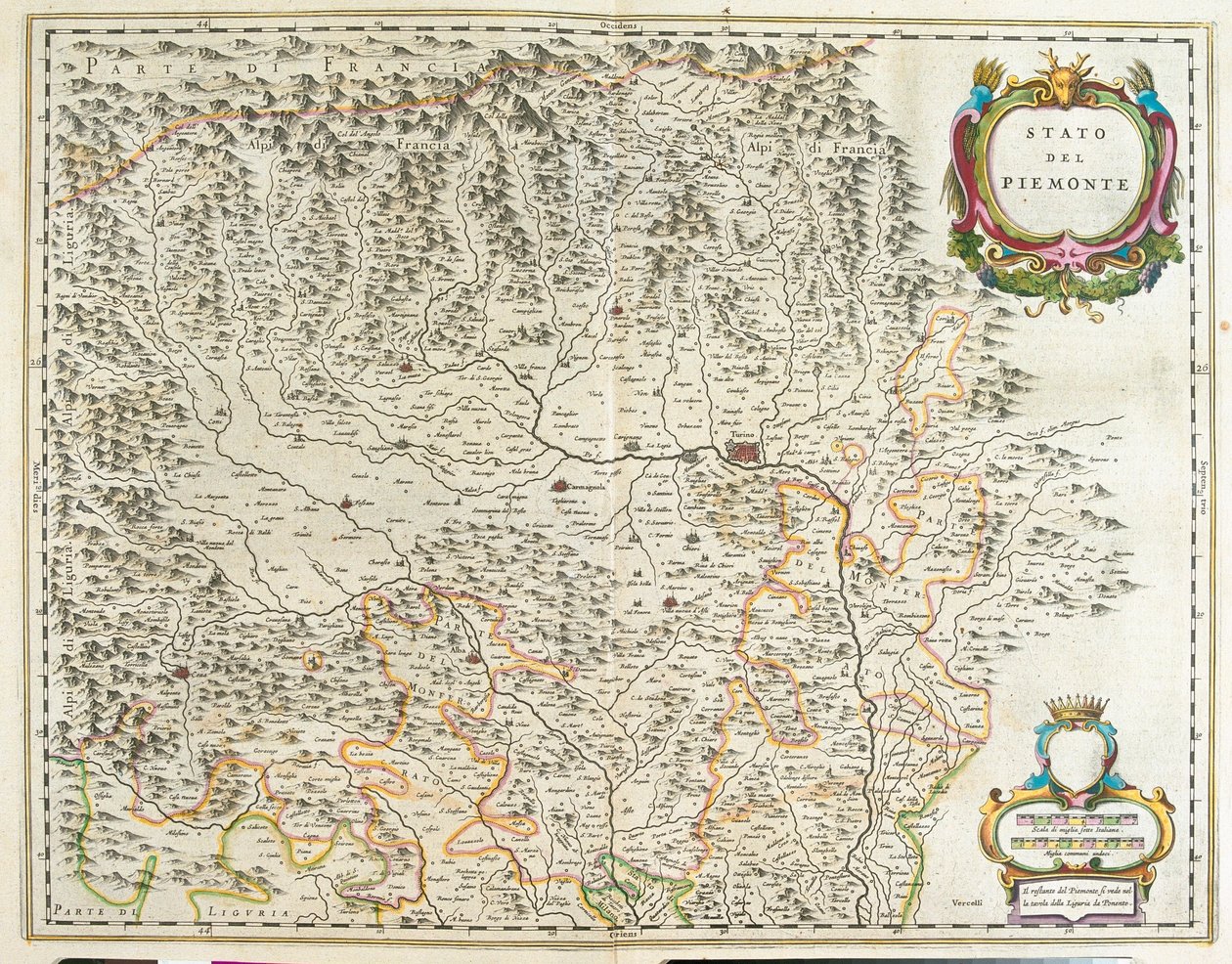 Piemont, Dolina Aosty i Liguria, Włochy, w "Theatrum Orbis Terrarum, sive Atlas Novus" Willema Blaeu, Amsterdam autorstwa Willem Blaeu