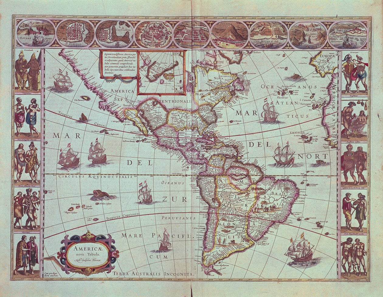 Tabliczka przedstawiająca mapę Ameryki Południowej autorstwa Willem Blaeu