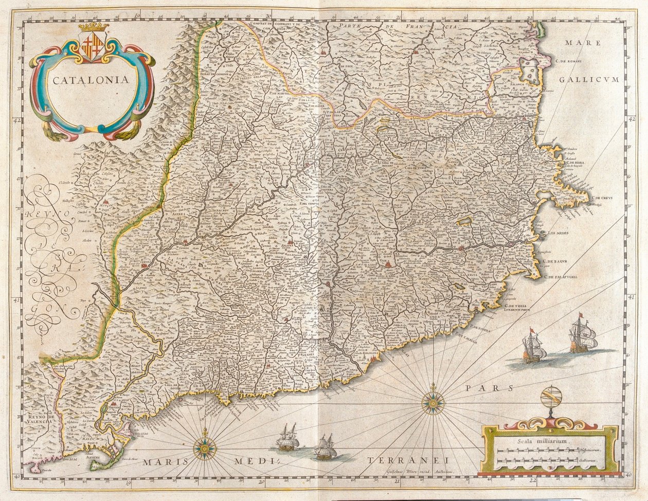 Prowincja Katalonia, Hiszpania, w "Theatrum Orbis Terrarum, sive Atlas Novus" Willema Blaeu, Amsterdam autorstwa Willem Blaeu