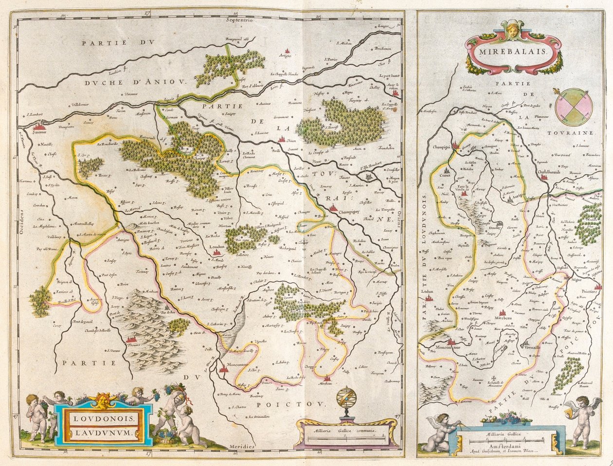 Quercy i Pireneje - Mirebeaux, w "Theatrum Orbis Terrarum, sive Atlas Novus" Willema Blaeu, Amsterdam autorstwa Willem Blaeu