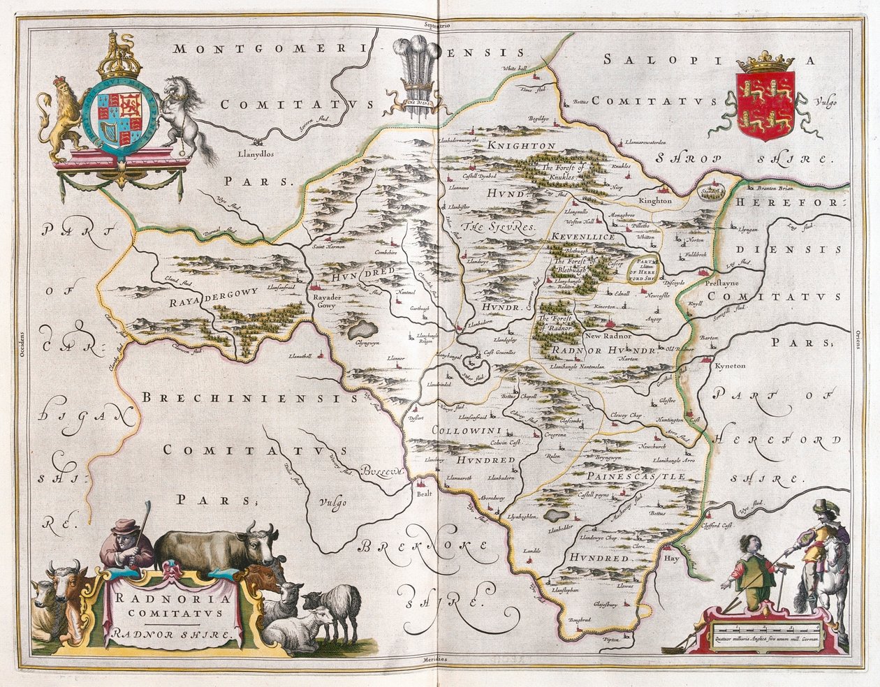 Radnorshire, w "Theatrum Orbis Terrarum, sive Atlas Novus" Willema Blaeu, Amsterdam autorstwa Willem Blaeu