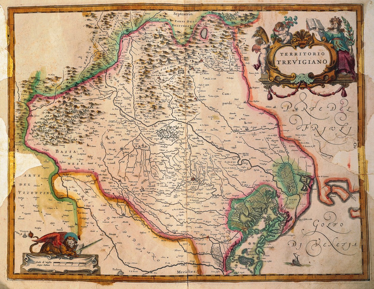 Regionum Italiae, terytorium Treviso, region Veneto, Włochy autorstwa Willema Janszoon Blaeu autorstwa Willem Blaeu