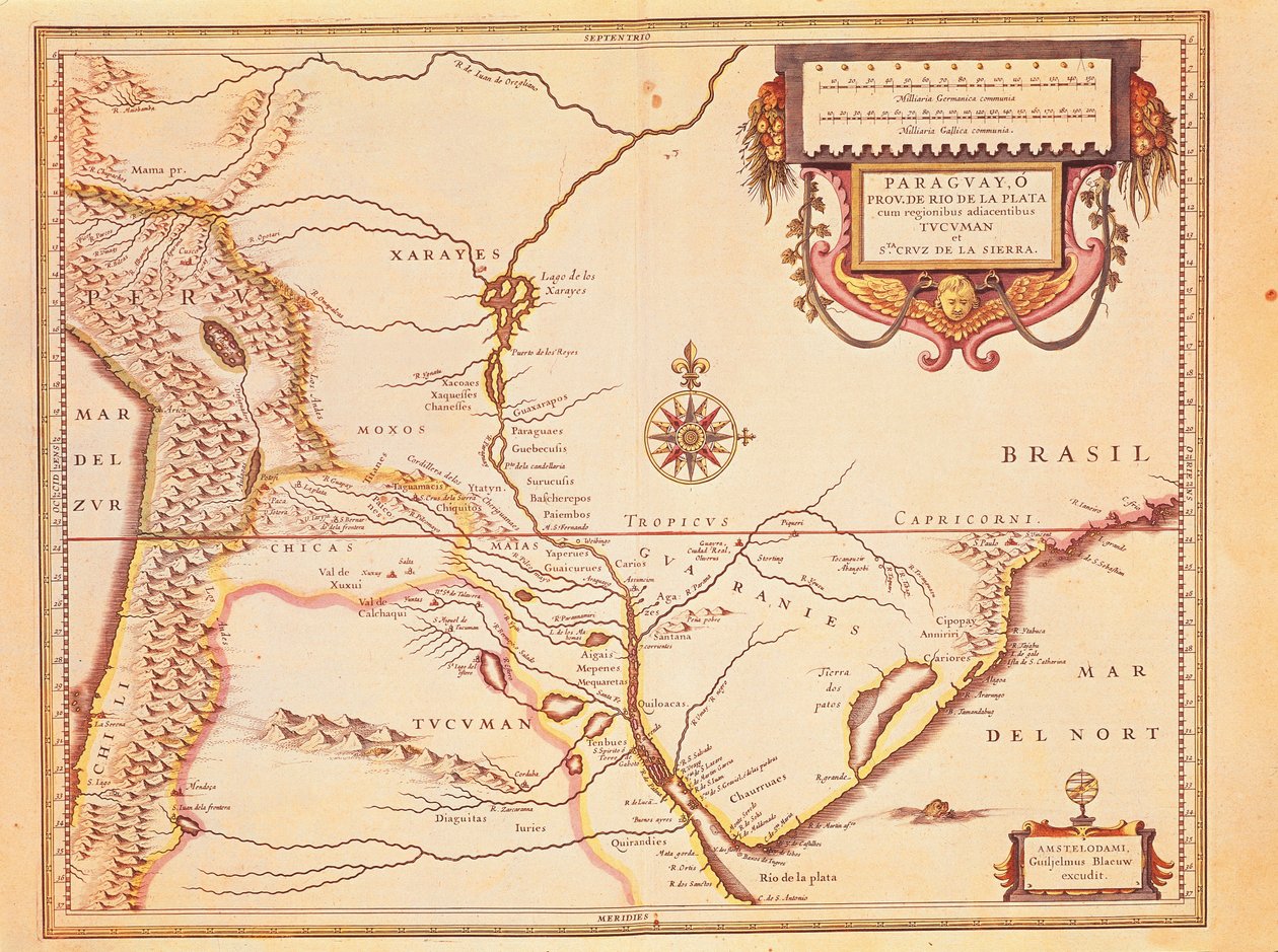 Rio de ll Plate, Silver River i Parana Basin w Paragwaju, z Atlasu Willema Blaeu autorstwa Willem Blaeu