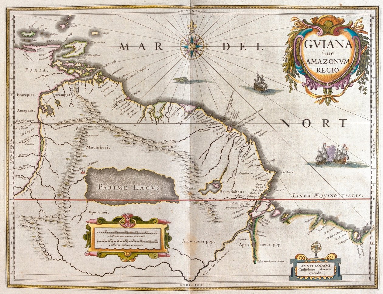 Rzeka Orinoko, Rio Amazzonas, Wenezuela, północno-wschodnia Brazylia, w "Theatrum Orbis Terrarum, sive Atlas Novus" Willema Blaeu, Amsterdam autorstwa Willem Blaeu