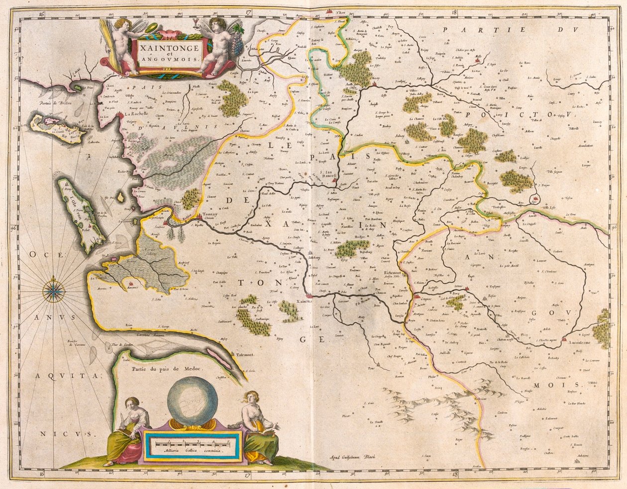 Saintonge i Angoumois, Charente-Maritime, w "Theatrum Orbis Terrarum, sive Atlas Novus" Willema Blaeu, Amsterdam autorstwa Willem Blaeu