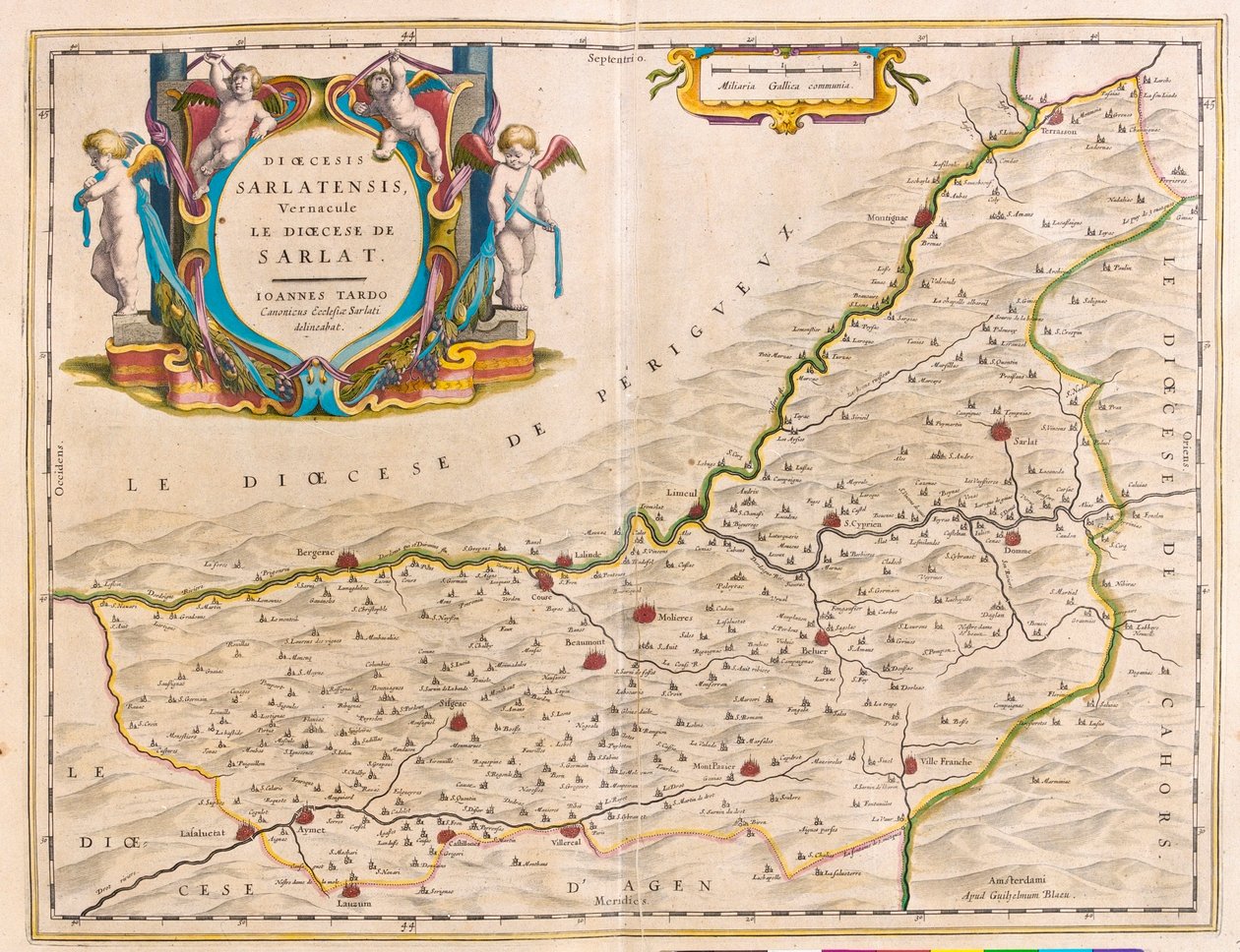 Region Sarlat-Bergerac-Couse-Ville Franche, w "Theatrum Orbis Terrarum, sive Atlas Novus" Willema Blaeu, Amsterdam autorstwa Willem Blaeu