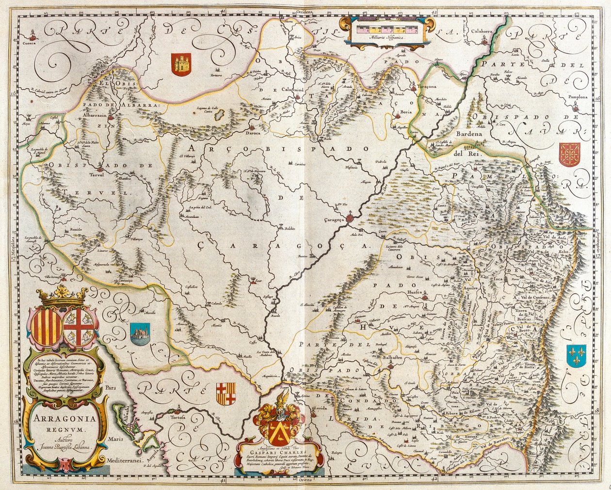 Hiszpańska prowincja Arragonia, w "Theatrum Orbis Terrarum, sive Atlas Novus" Willema Blaeu, Amsterdam autorstwa Willem Blaeu