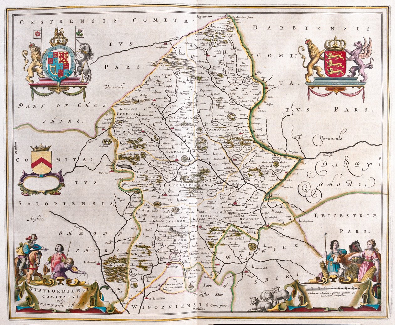 Staffordshire, n "Theatrum Orbis Terrarum, sive Atlas Novus" Willema Blaeu, Amsterdam autorstwa Willem Blaeu