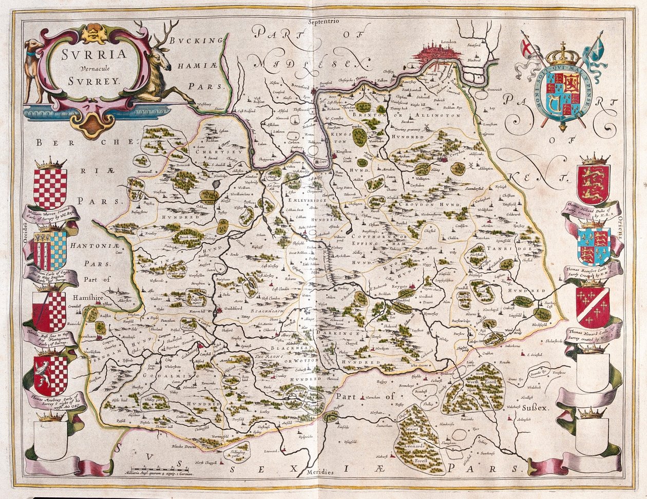 Surrey, w "Theatrum Orbis Terrarum, sive Atlas Novus" Willema Blaeu, Amsterdam autorstwa Willem Blaeu