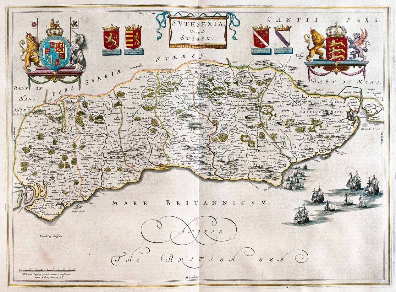 Sussex, w "Theatrum Orbis Terrarum, sive Atlas Novus" Willema Blaeu, Amsterdam autorstwa Willem Blaeu
