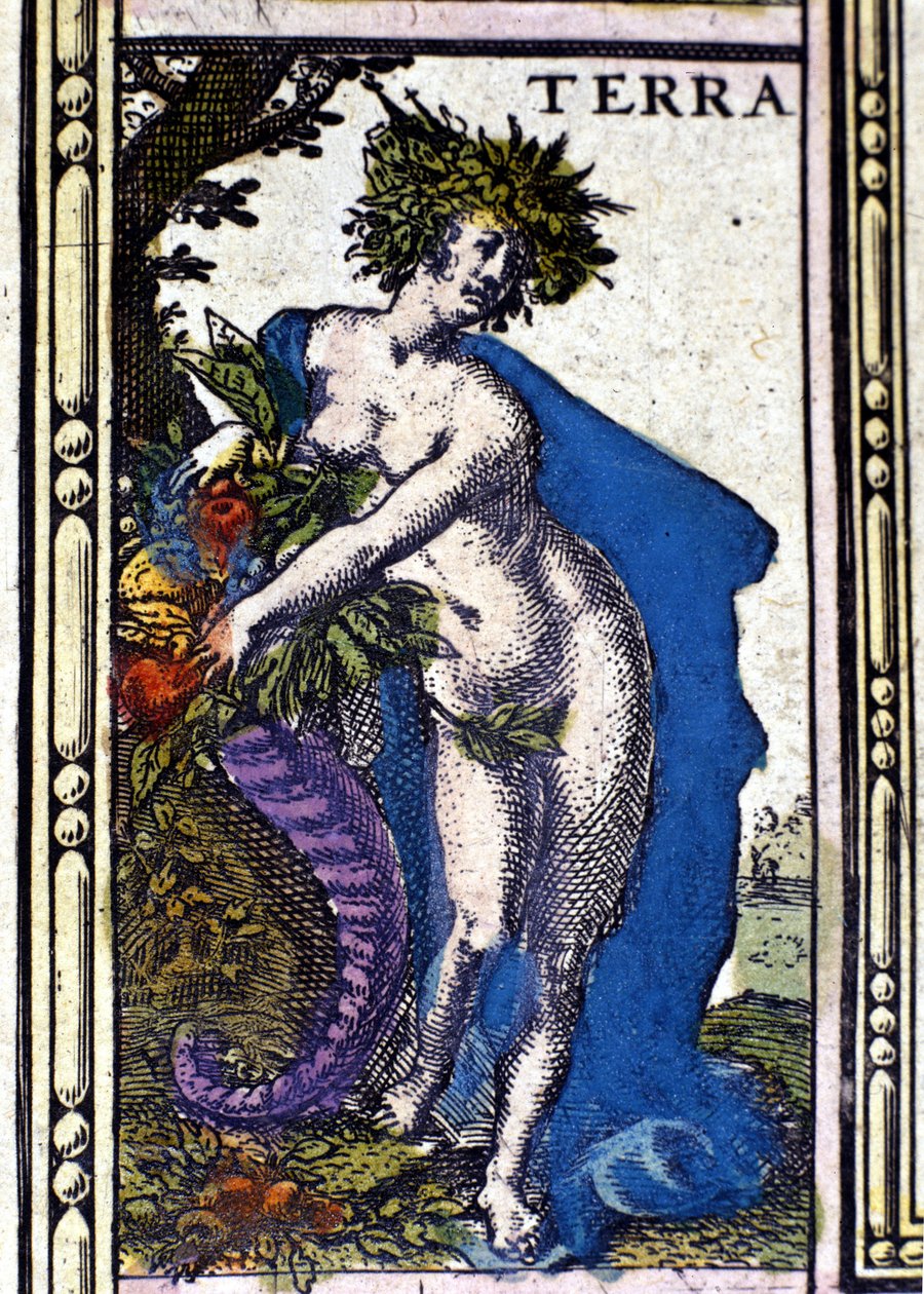 Ziemia, jeden z czterech żywiołów przedstawionych w Atlasie W. Blaeu wydrukowanym w Amsterdamie w 1655 roku. autorstwa Willem Blaeu