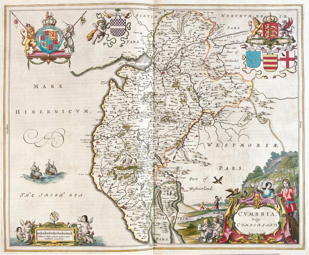 Westmorland - pojezierze Cumbria, w "Theatrum Orbis Terrarum, sive Atlas Novus" Willema Blaeu, Amsterdam autorstwa Willem Blaeu