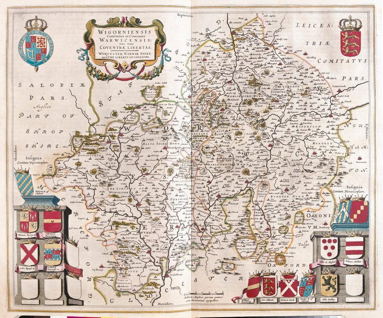 Worcestershire, warwikshire, w "Theatrum Orbis Terrarum, sive Atlas Novus" Willema Blaeu, Amsterdam autorstwa Willem Blaeu