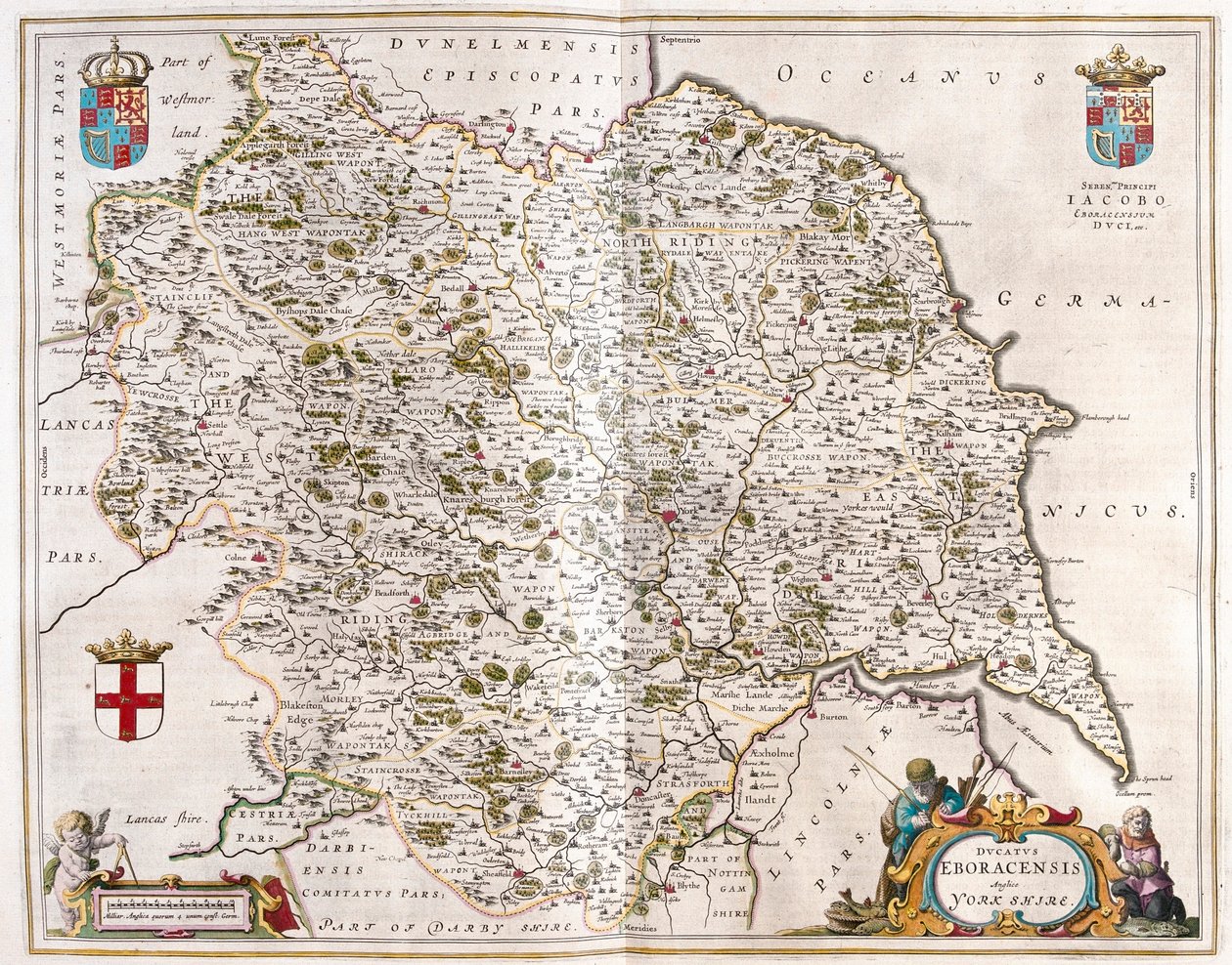 Yorkshire, w "Theatrum Orbis Terrarum, sive Atlas Novus" Willema Blaeu, Amsterdam autorstwa Willem Blaeu