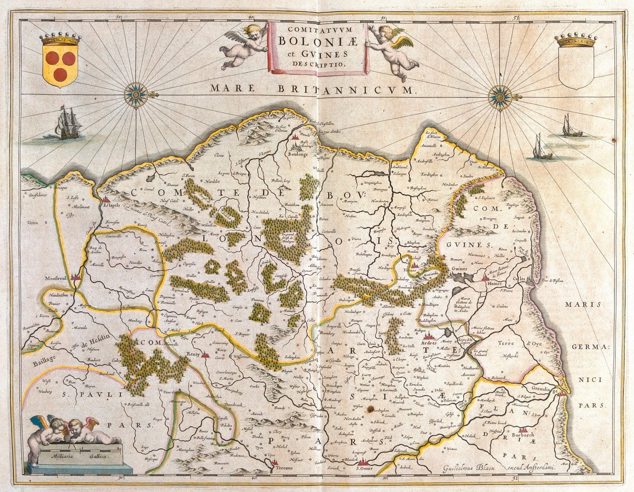 brique, calais, grevellinge, w "Theatrum Orbis Terrarum, sive Atlas Novus" Willema Blaeu, Amsterdam autorstwa Willem Blaeu