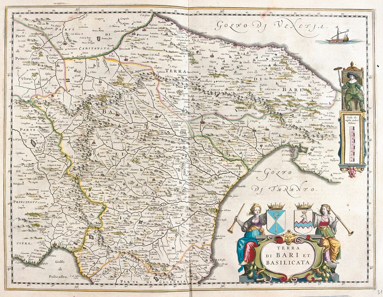 miasto Bari i Basilicata, Włochy, w "Theatrum Orbis Terrarum, sive Atlas Novus" Willema Blaeu, Amsterdam autorstwa Willem Blaeu
