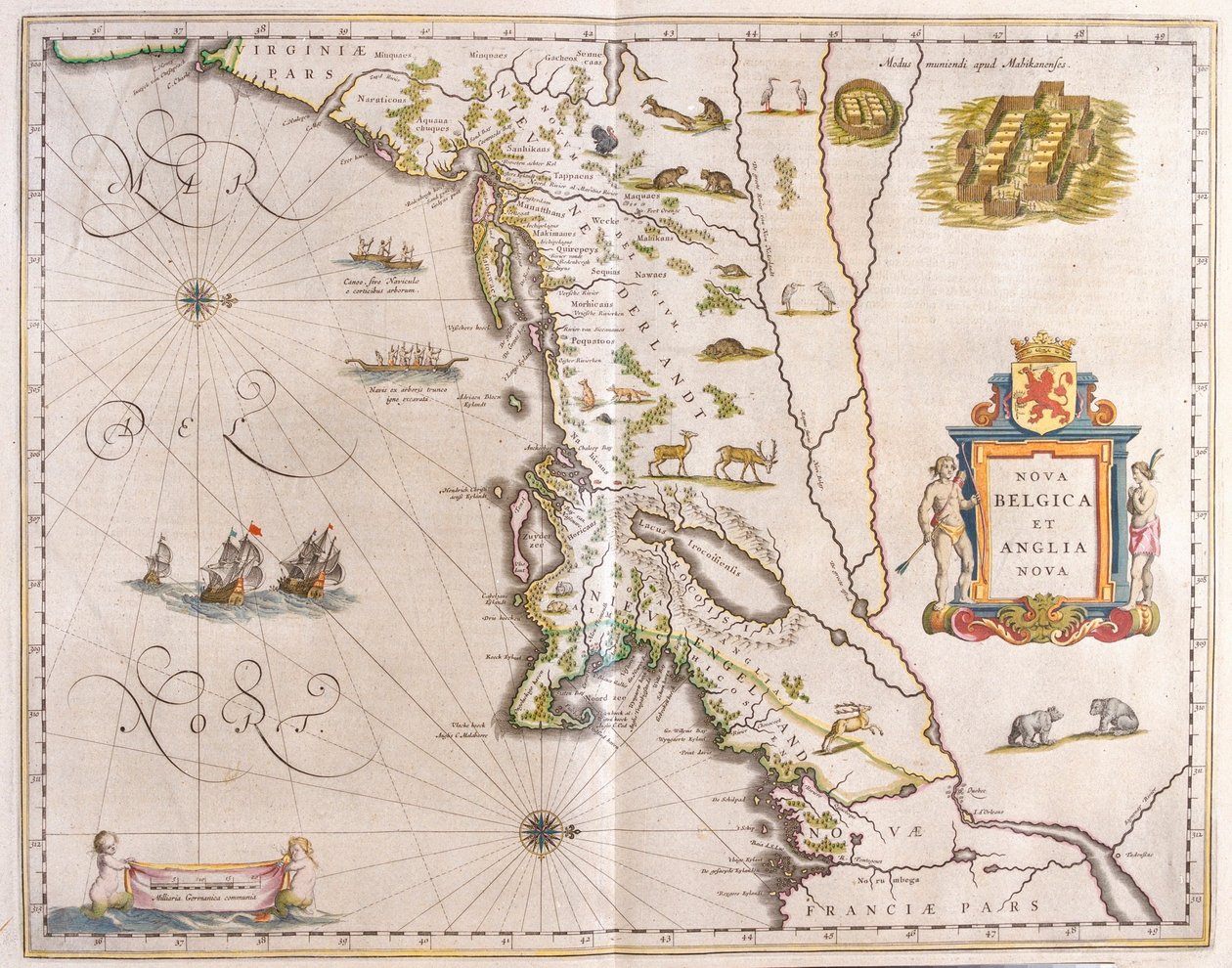 skrajne północno-wschodnie wybrzeże Stanów Zjednoczonych, w "Theatrum Orbis Terrarum, sive Atlas Novus" Willema Blaeu, Amsterdam autorstwa Willem Blaeu