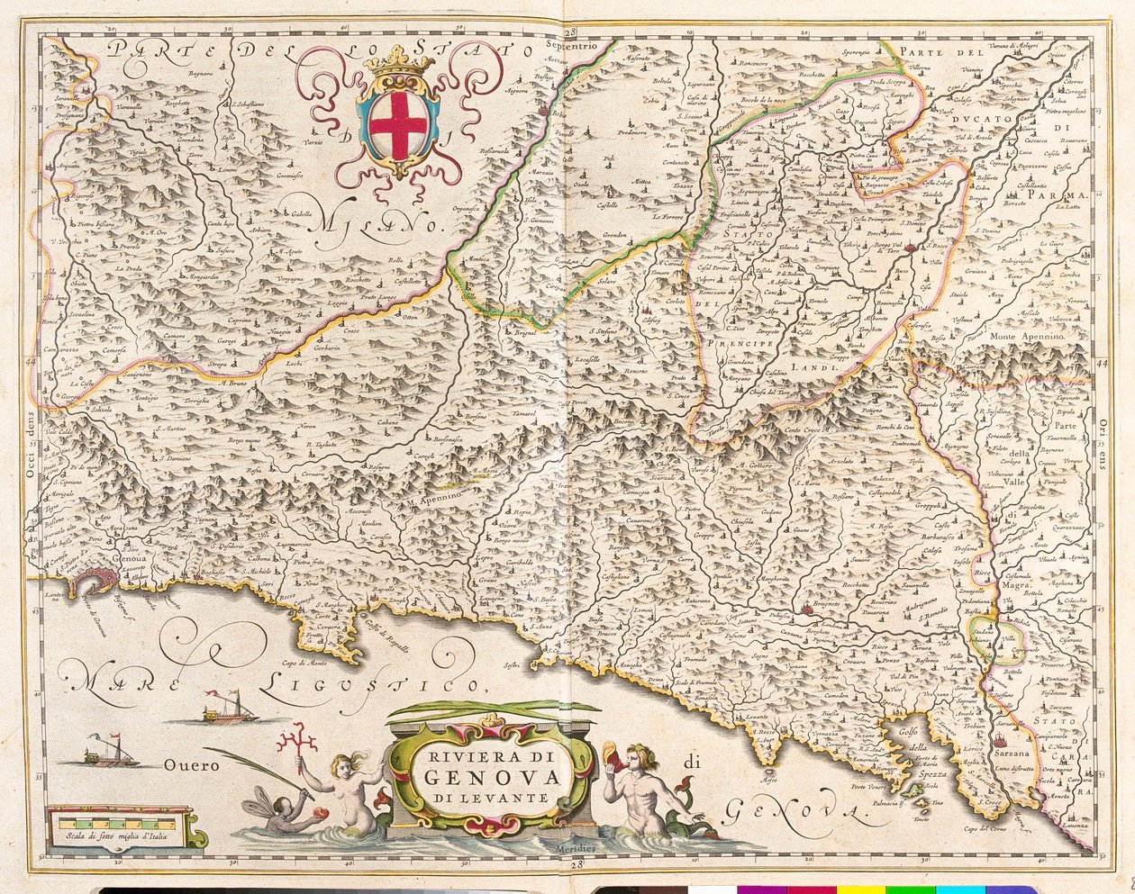 iWschodnia riwiera Ligurii, Włochy, n "Theatrum Orbis Terrarum, sive Atlas Novus" Willema Blaeu, Amsterdam autorstwa Willem Blaeu