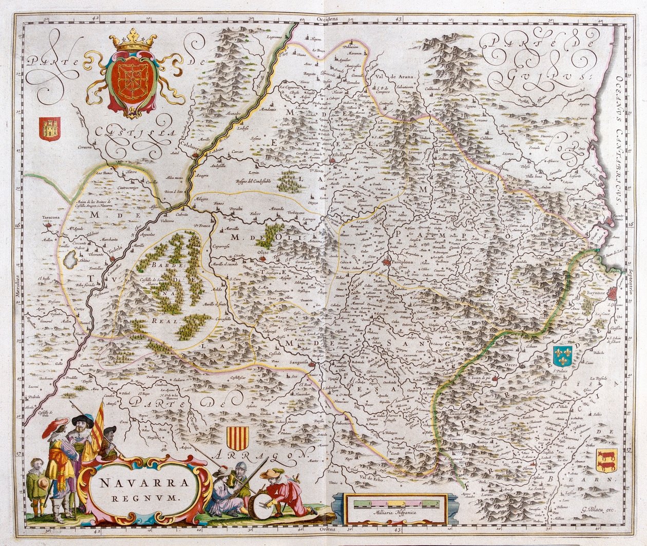 region obejmujący Pampelunę, Bajonnę i San Sebastian, w "Theatrum Orbis Terrarum, sive Atlas Novus" Willema Blaeu, Amsterdam autorstwa Willem Blaeu