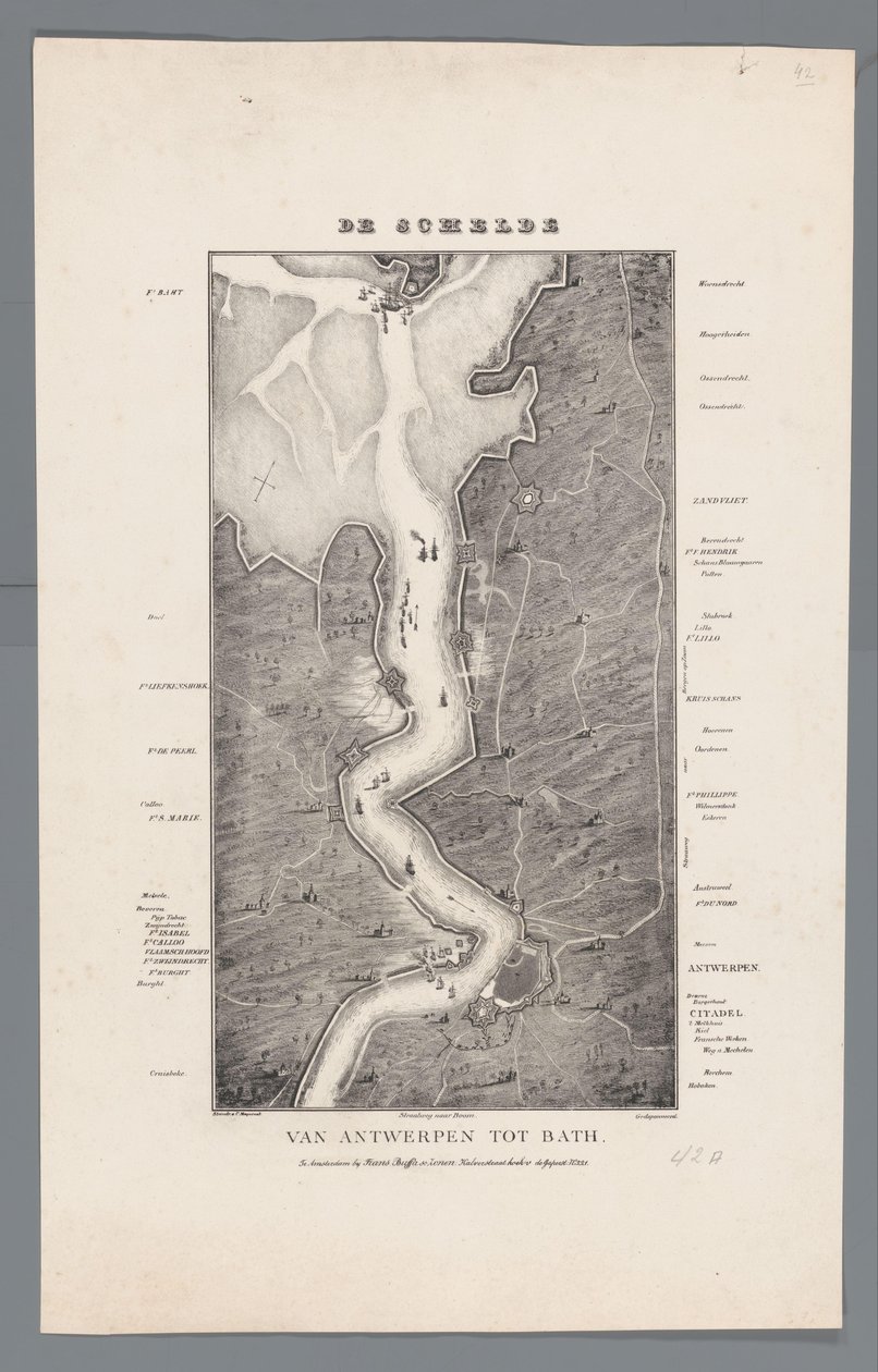 Spacer po Skaldzie od Fort Bath do Antwerpii, 1832 r Skalda od Antwerpii do Bath (tytuł na obiekcie) autorstwa Willem Charles Magnenat