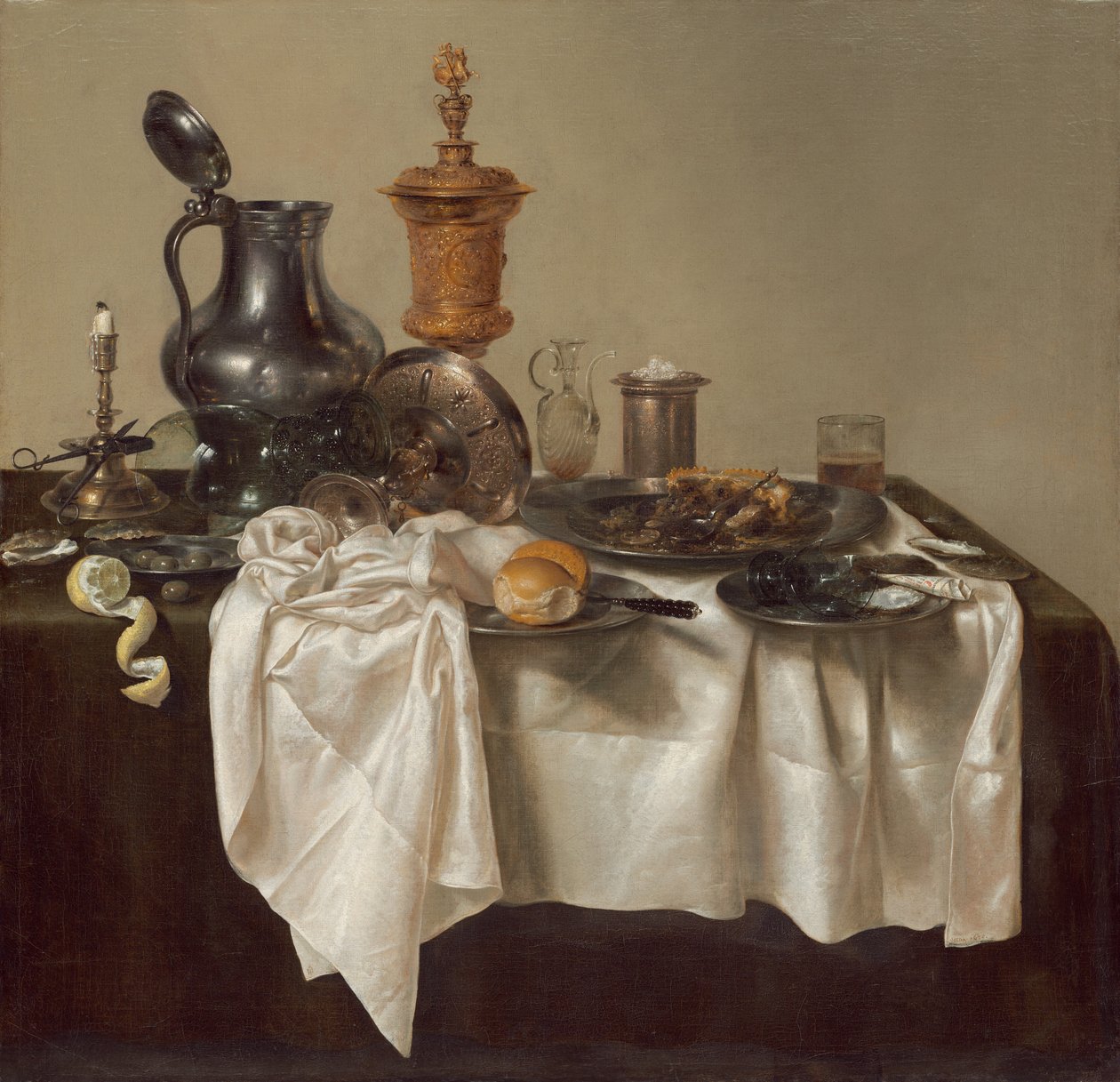Kawałek bankietowy z ciastem mince, 1635. autorstwa Willem Claesz. Heda