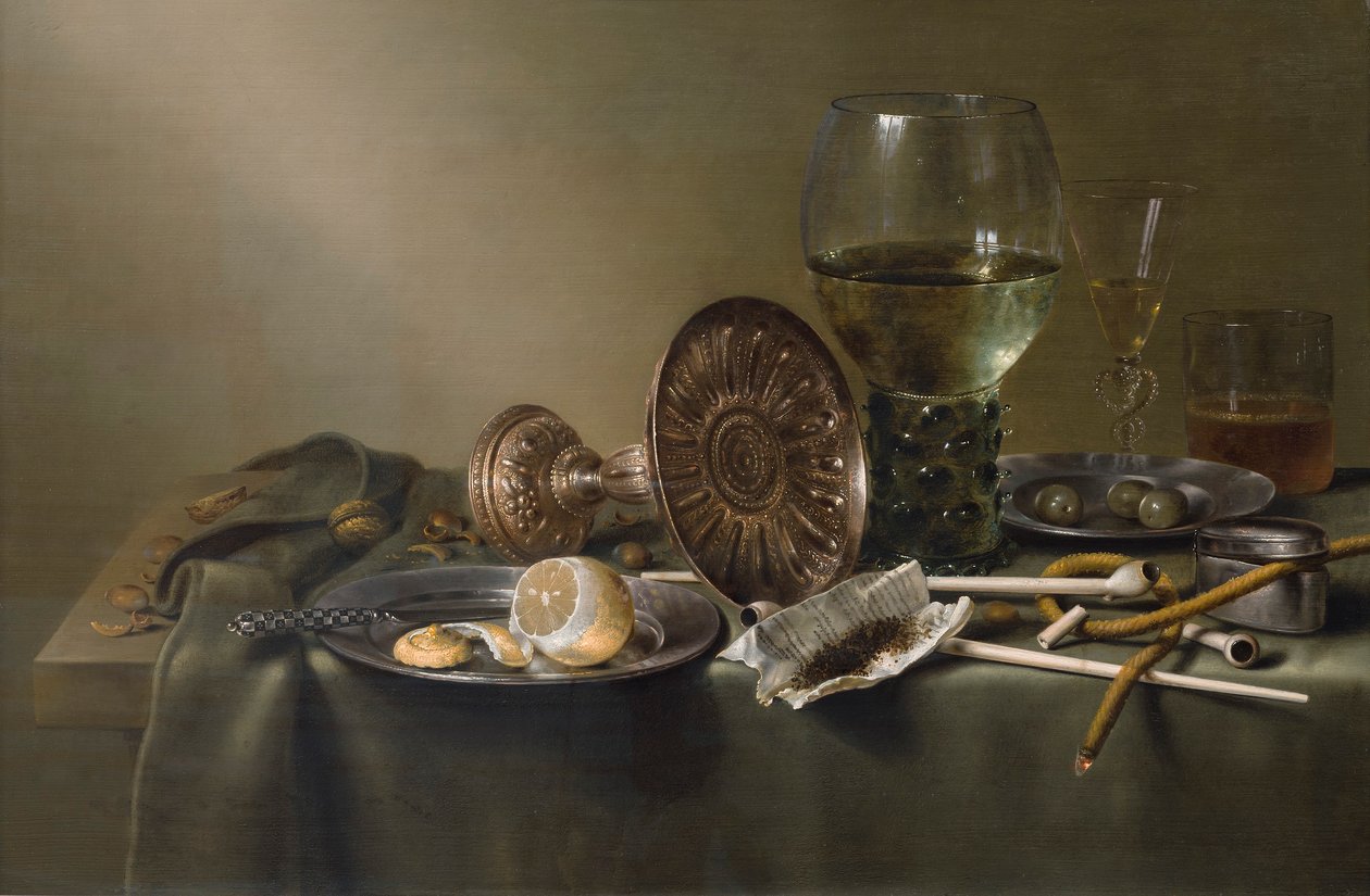 Martwa natura z kieliszkami i tytoniem autorstwa Willem Claesz. Heda