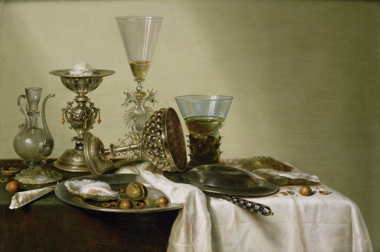 Martwa natura z ostrygami i orzechami, 1637 autorstwa Willem Claesz. Heda