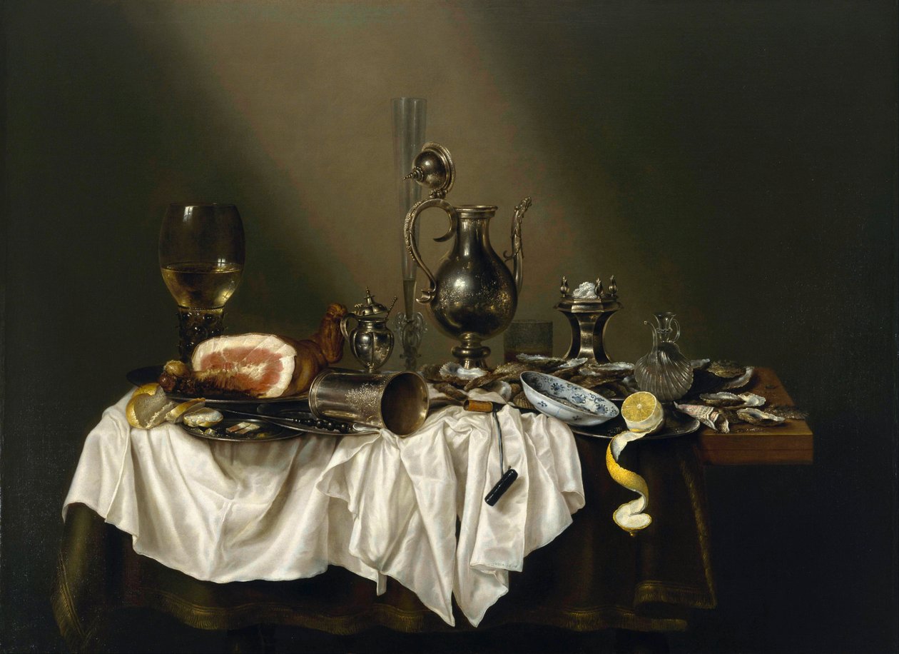 ""Table de banquet avec jambon"" (Utwór bankietowy z szynką) Peinture de Willem Claesz (Claeszoon) Heda (1594-1680) - 1656 - Olej na płótnie Dim 111x152 cm Muzeum Sztuk Pięknych, Houston autorstwa Willem Claesz. Heda
