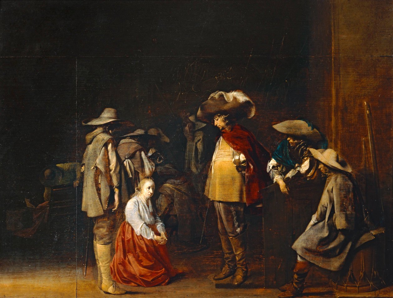 Corps de garde avec femme suppliant des soldats, dit aussi Les Maraudeurs - Gwardziści z kobietą błagającą żołnierzy, zwani także Maruderami ... autorstwa Willem Cornelisz Duyster