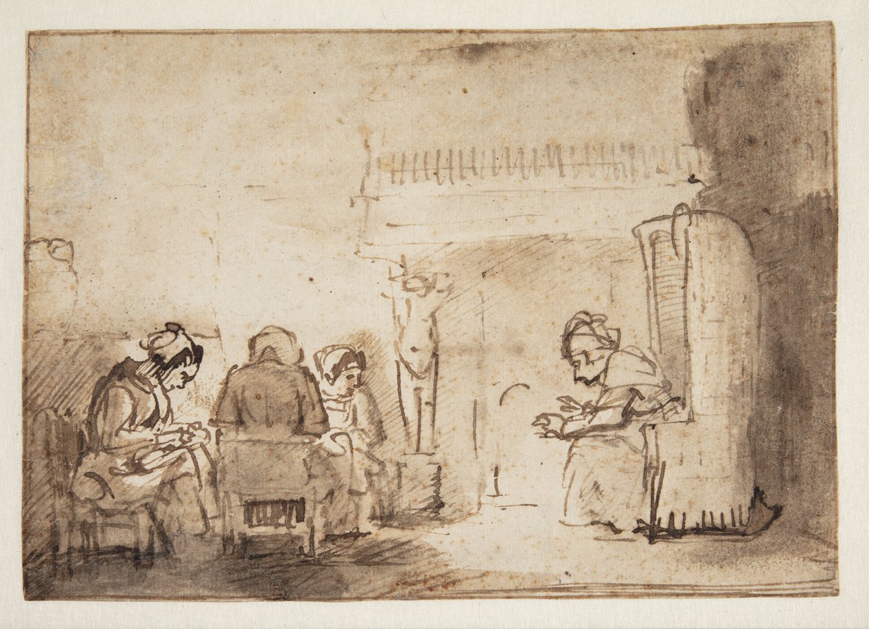 Kobiety przy kominku w domu Rembrandta autorstwa Willem Drost