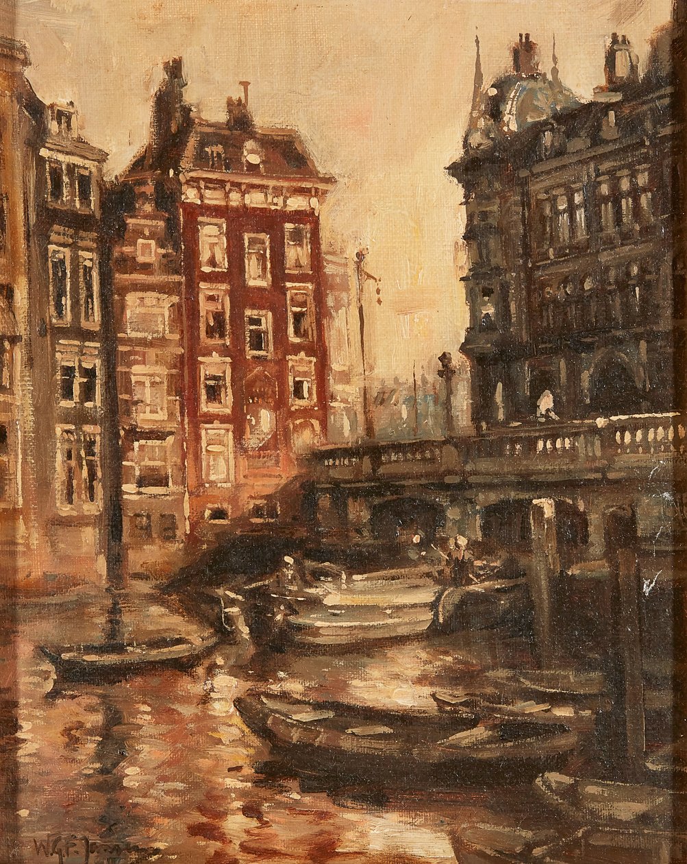 Most nad kanałem, Rotterdam (olej na płótnie) autorstwa Willem Georg Frederik Jansen