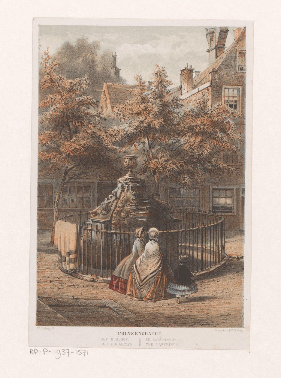 Fontanna w labiryncie w Amsterdamie Prinsengracht labirynt / der Irrgarten / le labyrinthe / labirynt (tytuł na obiekcie) autorstwa Willem Hekking jr.
